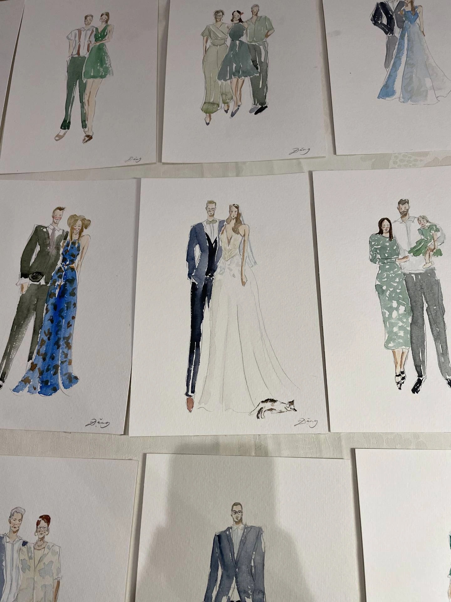 Live gemaltes Aquarell-Porträt des Brautpaars, Pont de Thielle, Bern.