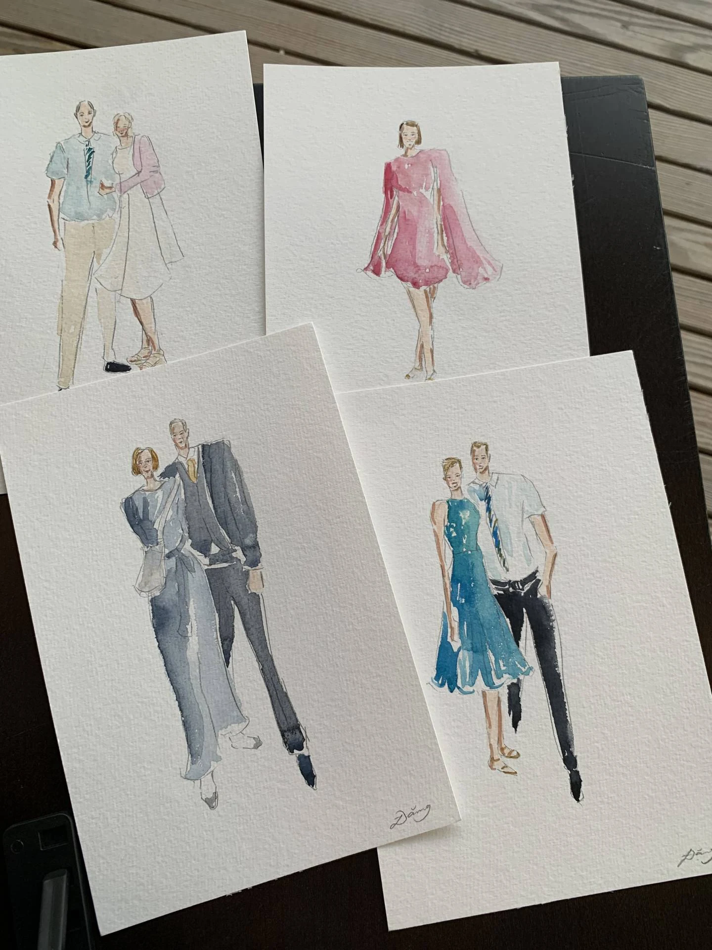 Live watercolor portrait of an older wedding guest, Kyburg Golf Club, Zurich.