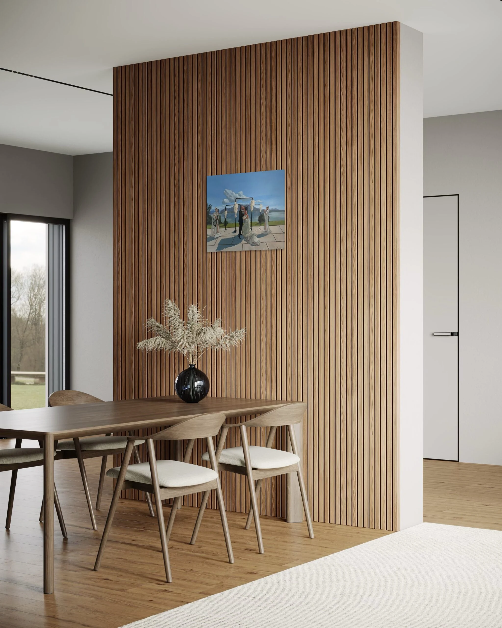 50 × 60 cm wedding painting in a dining room, angled view.