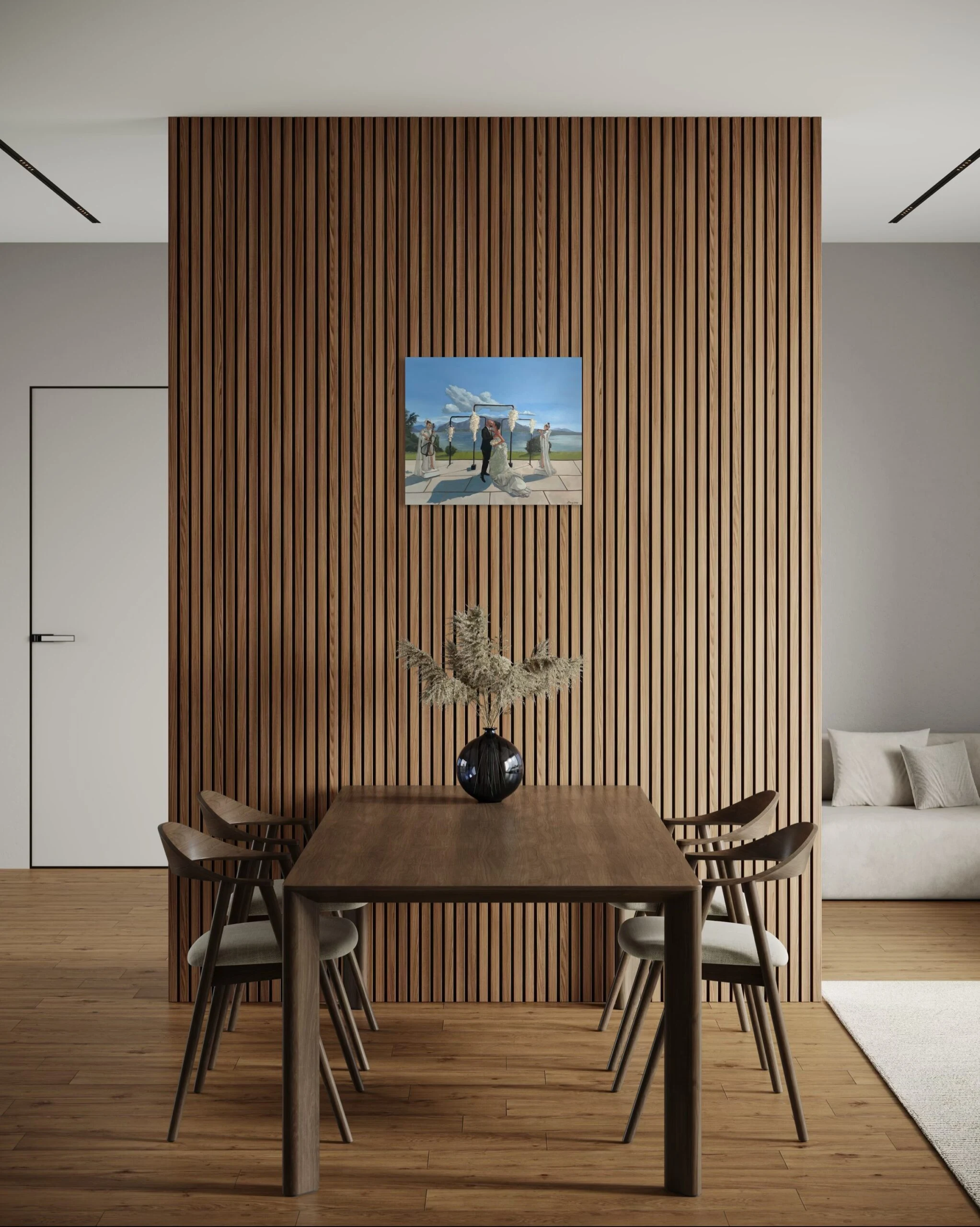 50 × 60 cm wedding painting in a dining room, straight-on view.