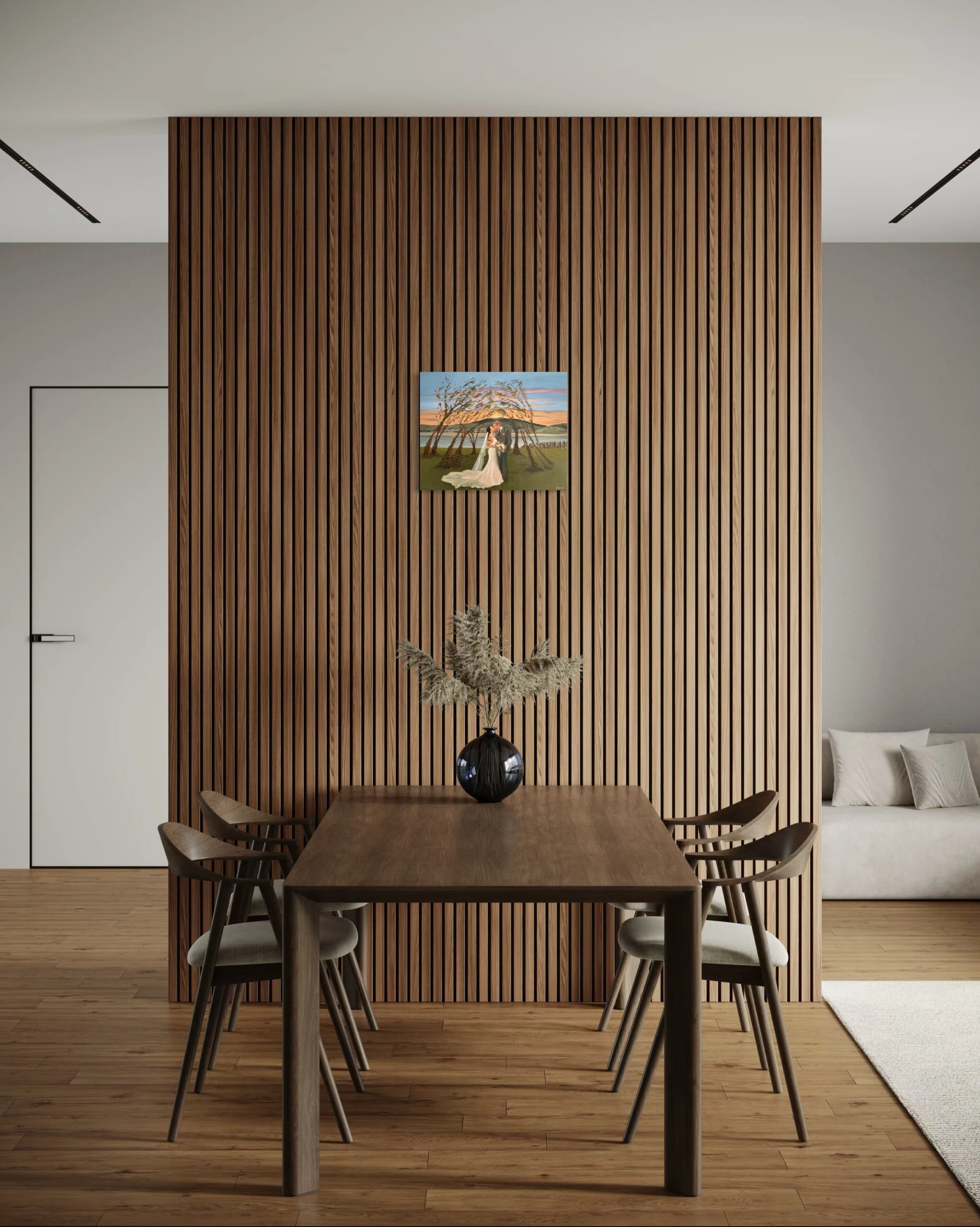 40 × 50 cm wedding painting in a dining room, straight-on view.